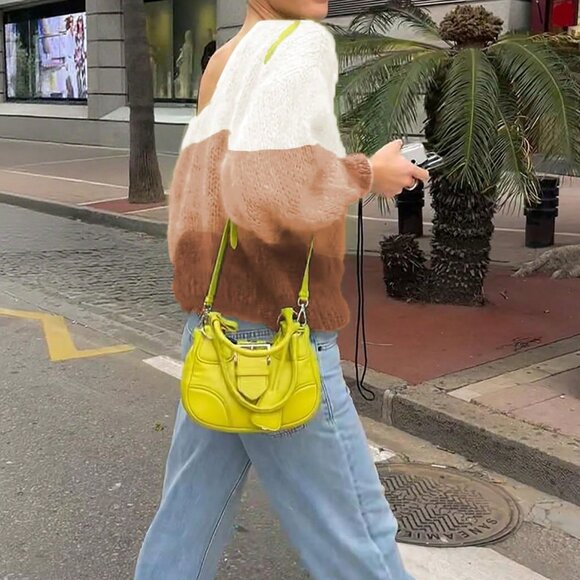 Multicolor Loose Fit Cropped Women's Color Block Backless Sweater - Picture 4 of 6